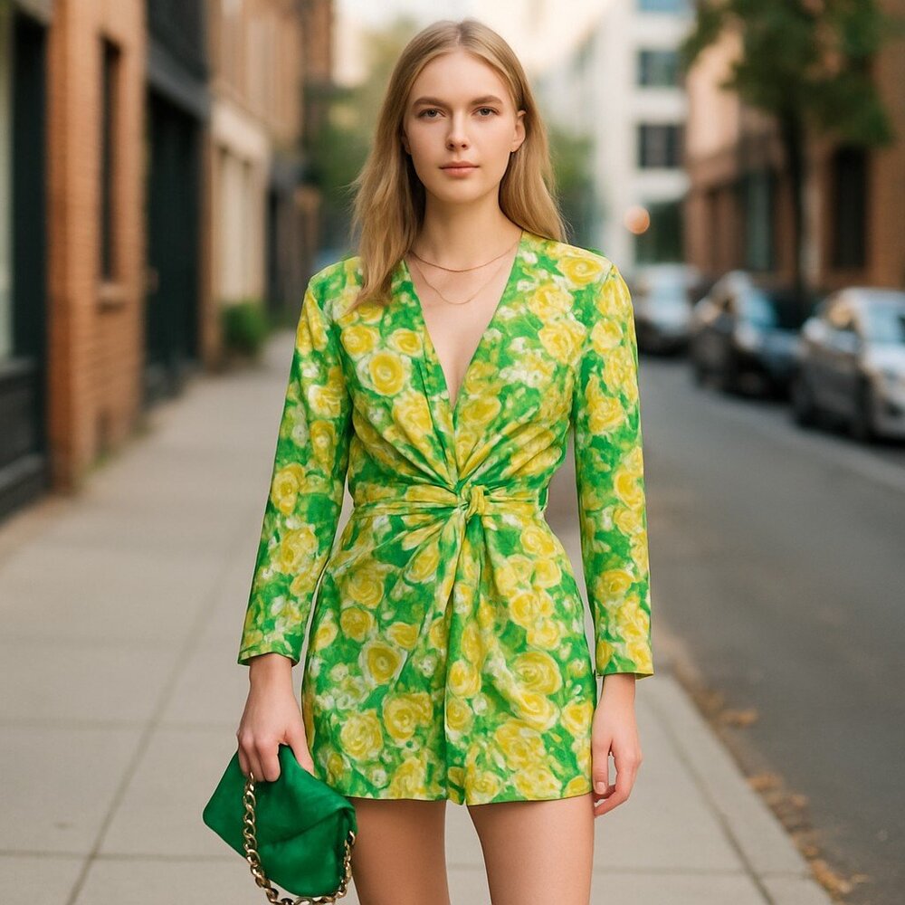 NWOT ZARA FLORAL SILKY SATIN EFFECT KNOTTED BLOGGERS FAV WRAP MINI DRESS
